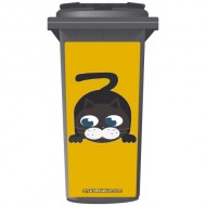 Cute Black Cat Ready To Pounce Wheelie Bin Sticker Panel